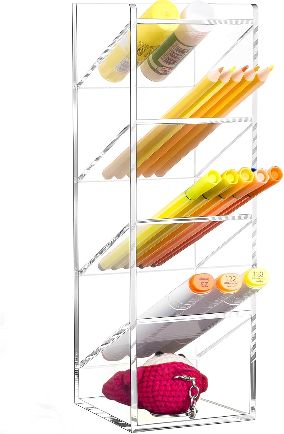 BEYGORM Acrylic Vertical Marker Organizer for 150 Markers with 13 Compartments, Clear Angled Pen & Pencil Holder, Large Desk Stationery & Art Supply Storage for Office & School (10.2 x 9.8 x 4 Inch)