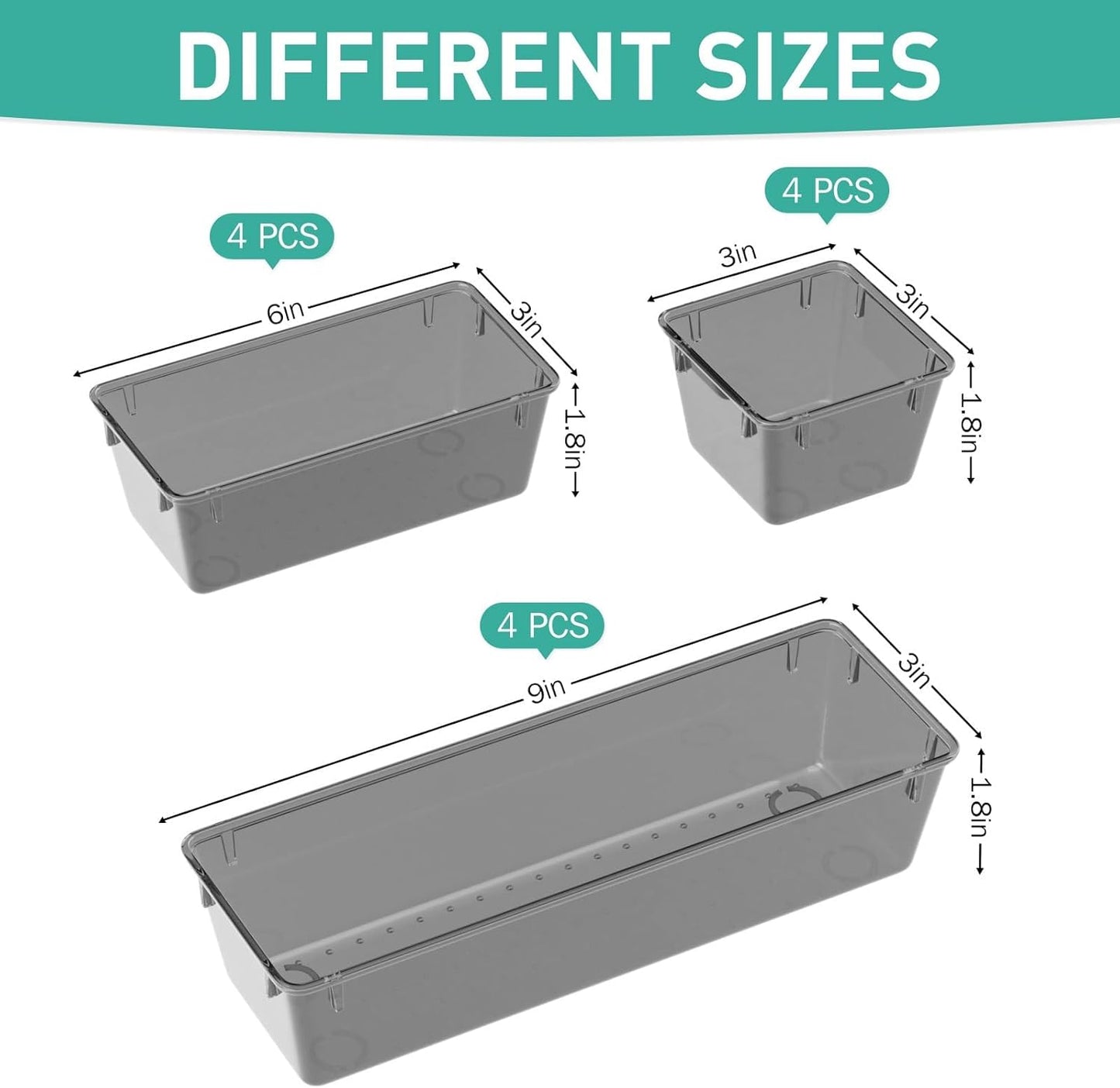 WOWBOX 6 Pack Clear Drawer Organizer Set, Acrylic Drawer Storage Trays, Storage Bins for Makeup, Cosmetics, Jewelries, Utensils, Gadgets, Office