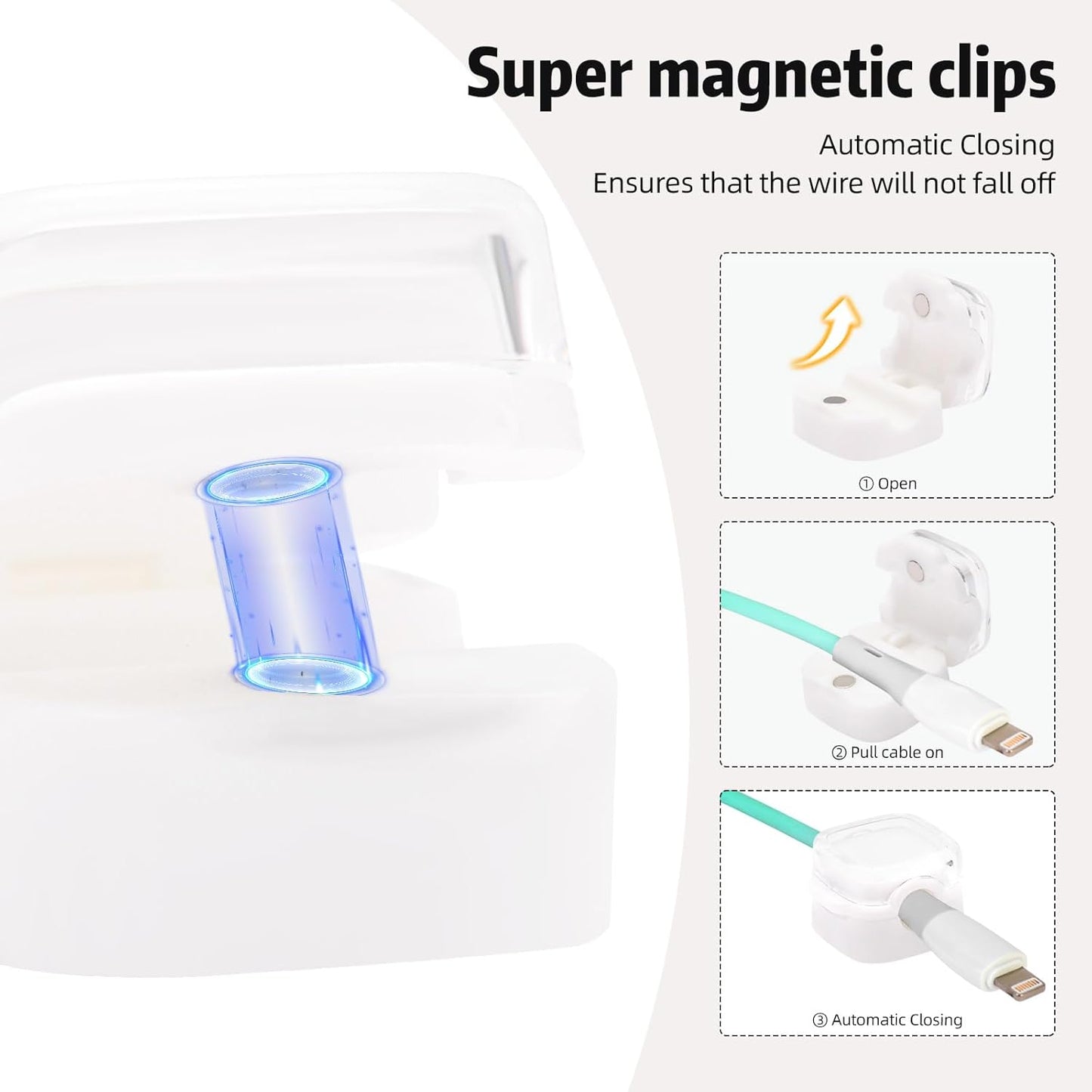 Magnetic Cable Clips Cord Organizer Holder, 6 Pack Adhesive Wire Holder Keeper Organizer USB Charging Cable Storage Holder for Home Office Phone Car Wall Desktop Nightstand Kitchen (Black)