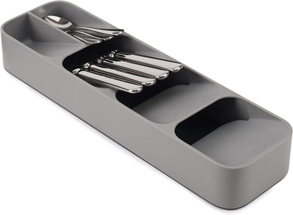 Joseph Joseph DrawerStore Compact Utensil Organizer For Kitchen Drawer Silverware, Flatware Tray, Small, Grey