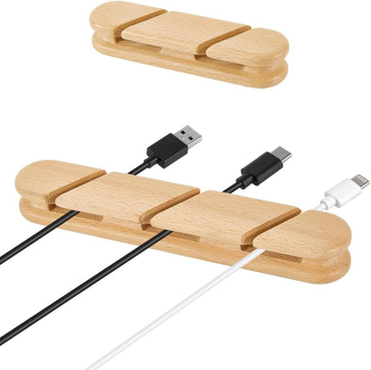 Solid Walnut Cable Holder & Cord Organizer, Adhesive Cable Clips for Desk, Under Desk, Wall, Bedside & Car, Wood Cable Management for Home Office, Phone Charging & USB Cables
