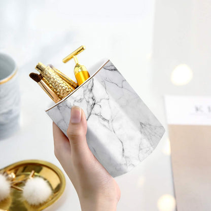 WAVEYU Ceramic Pen Holder for Desk Cute, Pencil Cup Pot Desk Organizer, Makeup Brush Holder for Women, Men, Kids, Desk Marble Decor for Office, Classroom, Home, Gray Golden