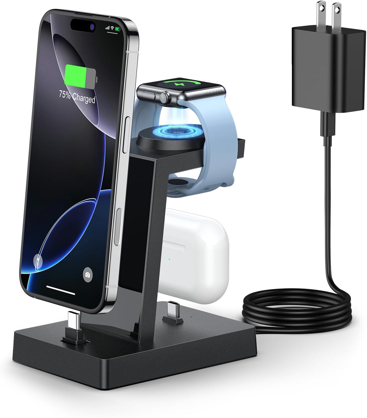 30W Fast Charging Station for Apple Devices - ADADPU 3 in 1 USB C Charger Stand for iPhone 17 16 15 Pro Max Plus & AirPods 4,Wireless Charger Dock Compatible with Apple Watch Ultra/10/9/8/7/6/5/4/3/SE