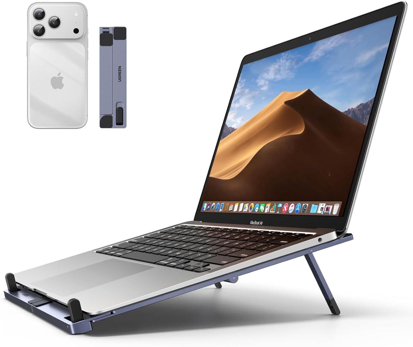 UGREEN Portable Laptop Stand, Foldable & Compact Aluminum Computer Stand Holder for Desk, Adjustable Ergonomic Laptop Riser for MacBook, Travel-Friendly for 10-17 Inch Laptops