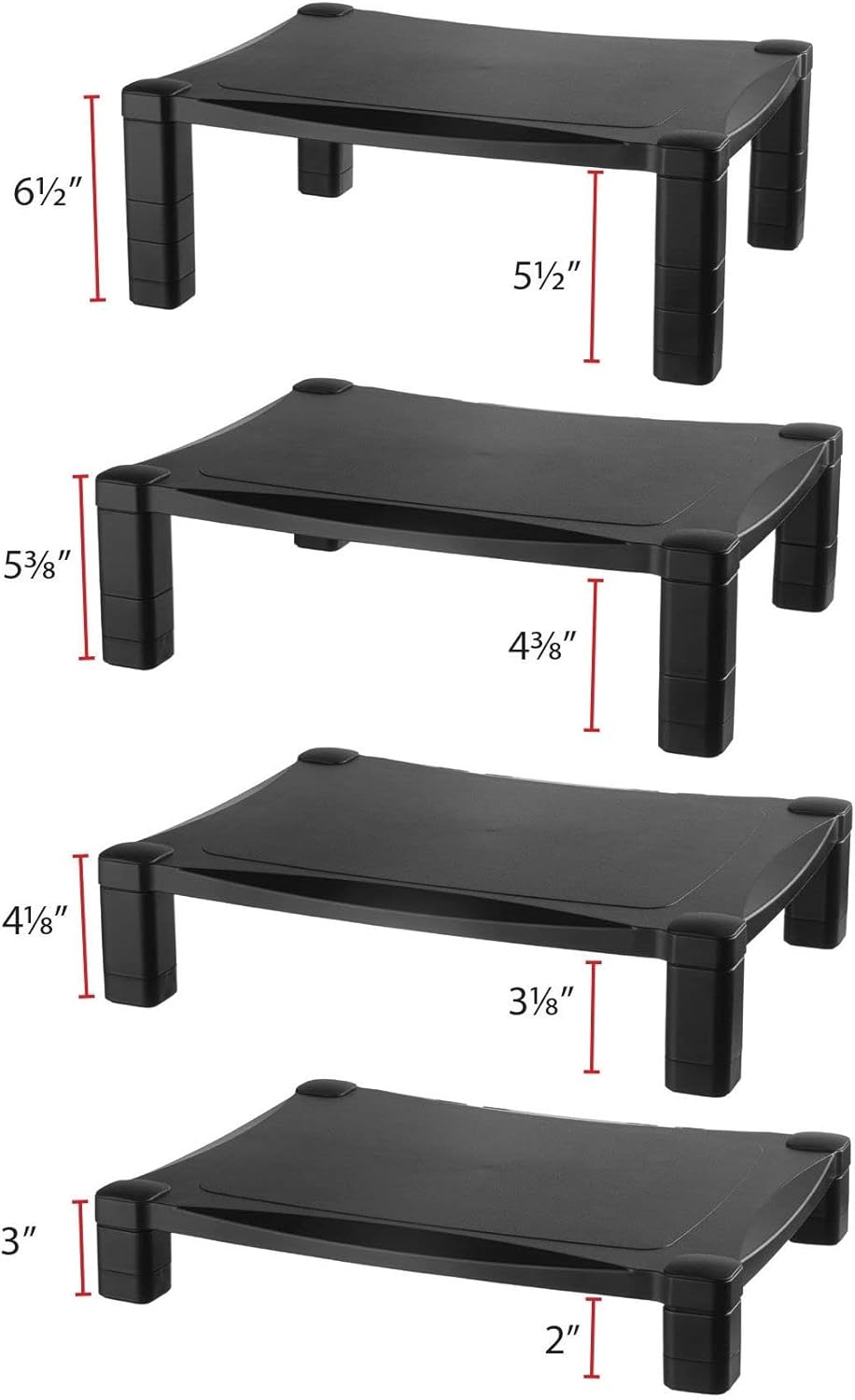 Kantek Single-Level Monitor Stand, 17" X 13.25" X 3" To 6.5", Black, Supports 50 Lbs