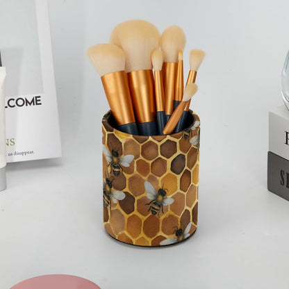 Leather Pen Holder for Desk, Love Cherry Pencil Organizer Pencil Cup Desk Decor Makeup Brush Holder Multifunctional Office Supplies for Home,Office, School