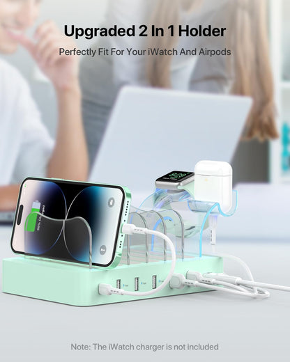 SooPii 60W 6-Port PD Charging Station for Multiple Devices, 20W PD USB C Fast Charging for lPhone 14/13/12,6 Short Cables Included, 2 in 1 Holder,for Phones,Tablets and Others…