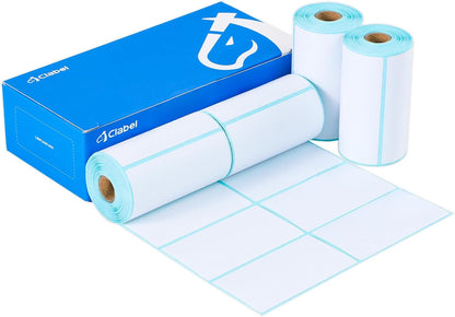 Clabel Printable White Cable Labels 6 Rolls of Thermal Self-Adhesive Paper Labels Tape, 25x78mm (1"x3") 100 Sheets Per Roll, Black Print on White Sticker Tags Durable