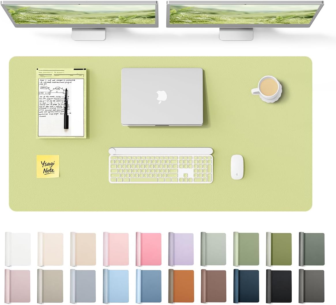 YSAGi Leather Desk Protector, Office Mat, Large Mouse Mat, Non-Slip PU Leather Blotter, Laptop Pad, Waterproof Writing Pad for Office and Home (Light Pink, 23.6" x 13.8") - Colors A