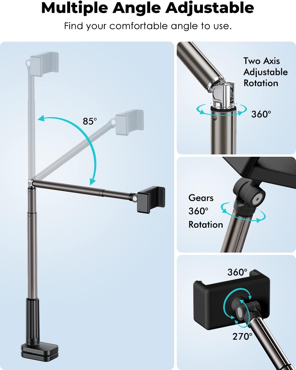 Viozon Phone Holder, Flexible Long Arm,Overhead Mount,360° Angle Adjustable,Aluminum Alloy, C Clamp for Headboard Bedside&Table&Desk,Compatible with 3.5"-6.9" Phone,iPhone 16 15 Plus/Pro Max W