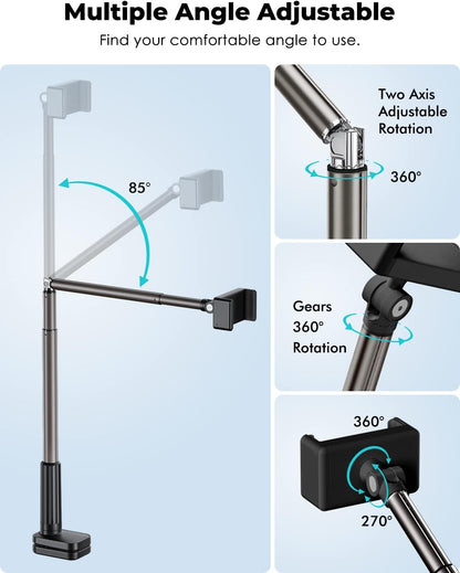 Viozon Phone Holder, Flexible Long Arm,Overhead Mount,360° Angle Adjustable,Aluminum Alloy, C Clamp for Headboard Bedside&Table&Desk,Compatible with 3.5"-6.9" Phone,iPhone 16 15 Plus/Pro Max W