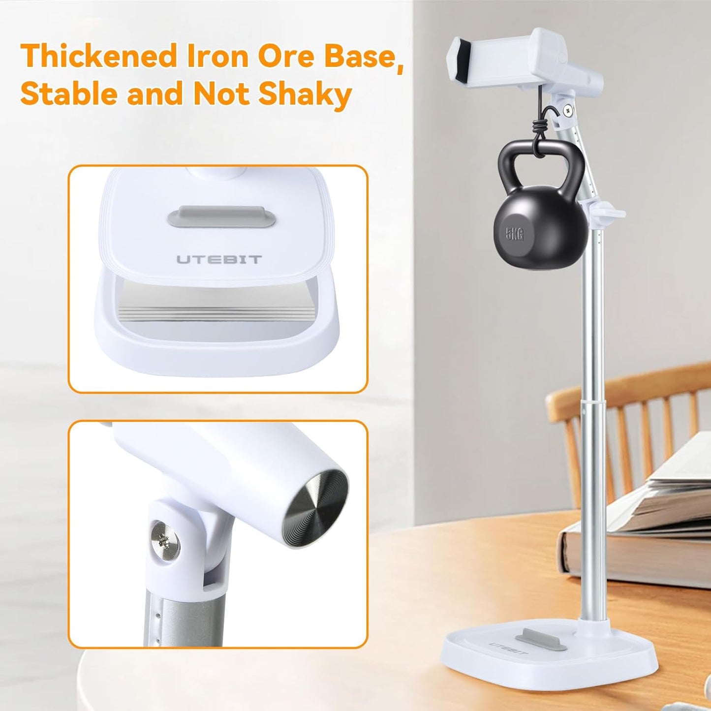 UTEBIT Cell Phone Stand, 6-15" Height Adjustable Rotating Cell Phone Holder for Desk, Retractable Cell Phone Stand,Tablet Stand Holder for 4.7"-15.6" Screen iPhone Samsung, iPad, Kindle, eBook Reader