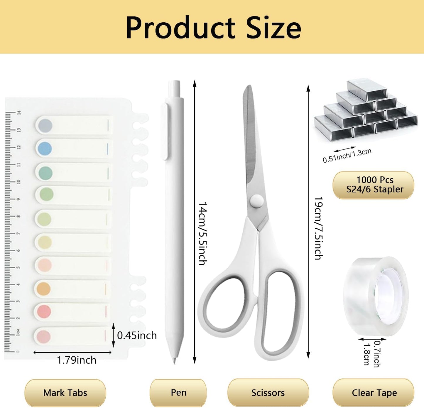 suniya Office Supplies,Gold Desk Accessories,with Stapler,Tape Dispenser,Pen Holder,Scissors,Phone Stand,Staple Remover,Ballpoint Pen,Clear Tape, Staples,Ruler,Clips,Best Gift for Business or Boss