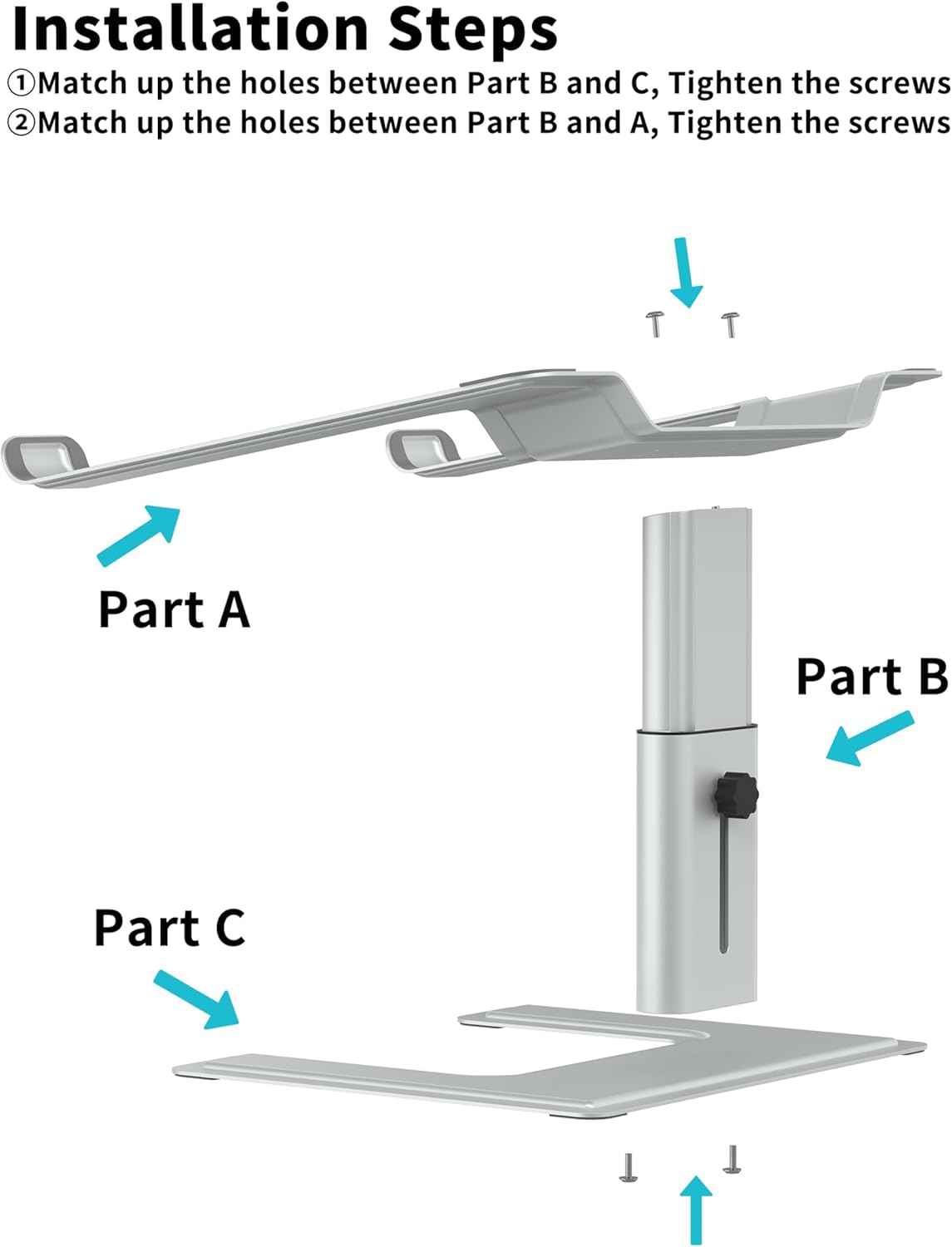 ALASHI Laptop Stand for Desk, Computer Stand Adjustable Height, Ergonomic Notebook Laptop Riser, Aluminum Metal Holder Compatible with 10 to 17.3 Inches Notebook PC Computer, Black