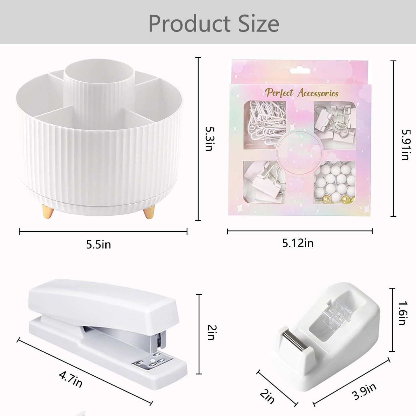 suniya Office Supplies,Gold Desk Accessories,with Stapler,Tape Dispenser,Pen Holder,Scissors,Phone Stand,Staple Remover,Ballpoint Pen,Clear Tape, Staples,Ruler,Clips,Best Gift for Business or Boss