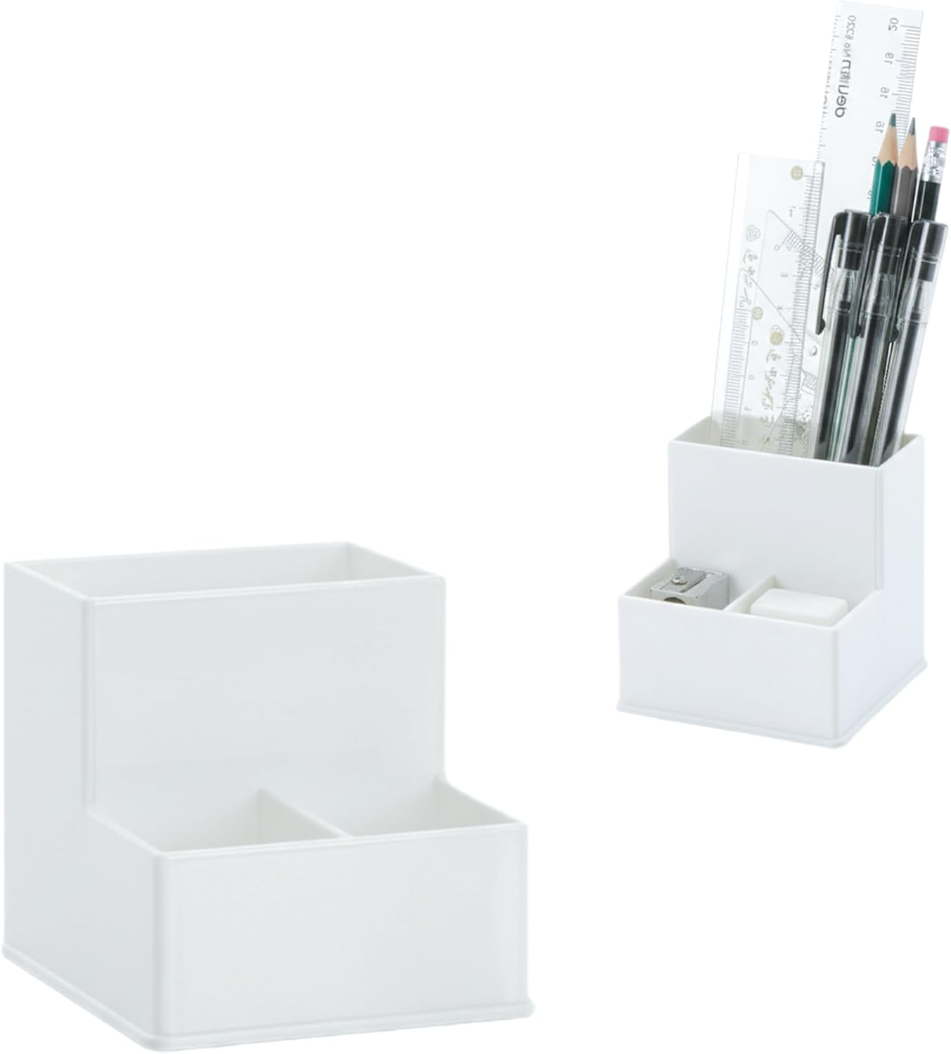Black Pen Holder for Desk | 3 Compartment Organizer Desk for Pen, Pecils, Makeup Brushes, Tooth Brushes | Cute Pencil Cup Desk Organizers and Accessories for Office, Home, Classroom, Teacher Desks