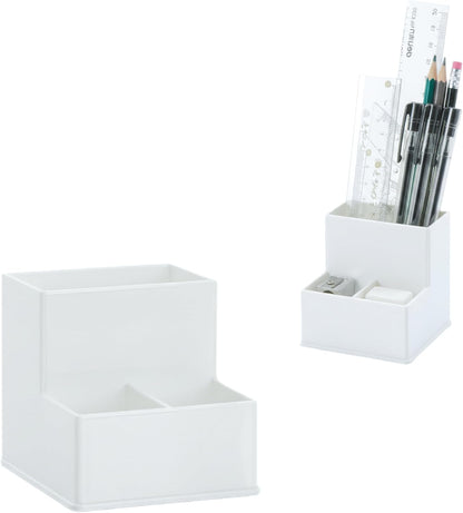 Black Pen Holder for Desk | 3 Compartment Organizer Desk for Pen, Pecils, Makeup Brushes, Tooth Brushes | Cute Pencil Cup Desk Organizers and Accessories for Office, Home, Classroom, Teacher Desks