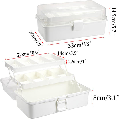 BTSKY 3-Layer Plastic Dividing Storage Box Craft Organizer and Storage with Adjustable Spacers Portable Handled Art Supply Organizer Multipurpose Home Utility Box for Medicine Sewing(Haze Green)