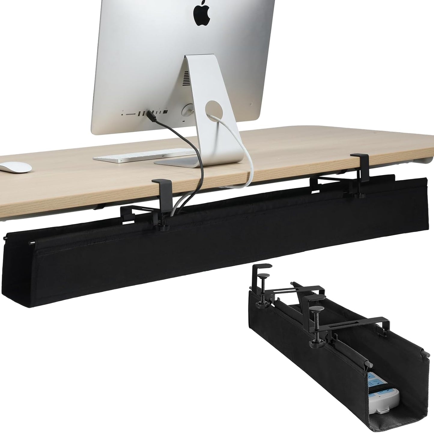 MAXECHO Under Desk Cable Management Tray 28" - Clamp on Wire and Cable Organizer for Storage and to Hide Cords - Ideal for Home Office - Premium Black Fabric Design