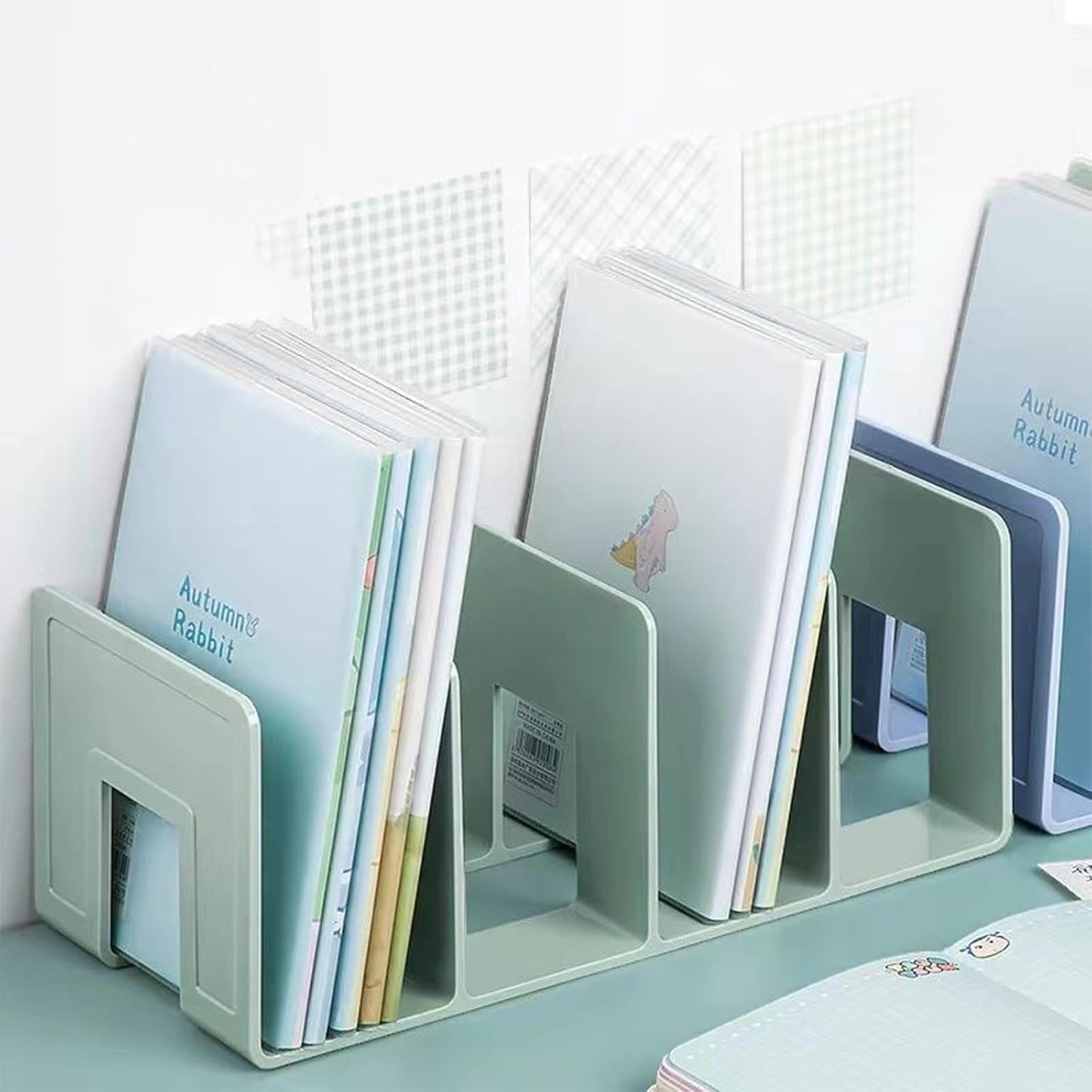 2PCS Acrylic File Organizer for Desk, Desktop Document/Mail Organizer, 4 Compartments Plastics Invisible Bookshelf Floating (12.5" x 5.7" x 5", Black)