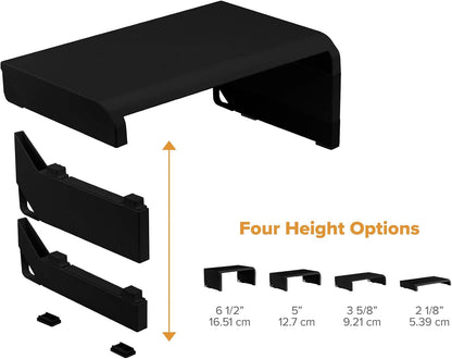 Bostitch Office Konnect Adjustable Monitor Stand Riser, 4 Height Adjustments, Built-In Cable Management, Rubber Feet - Black