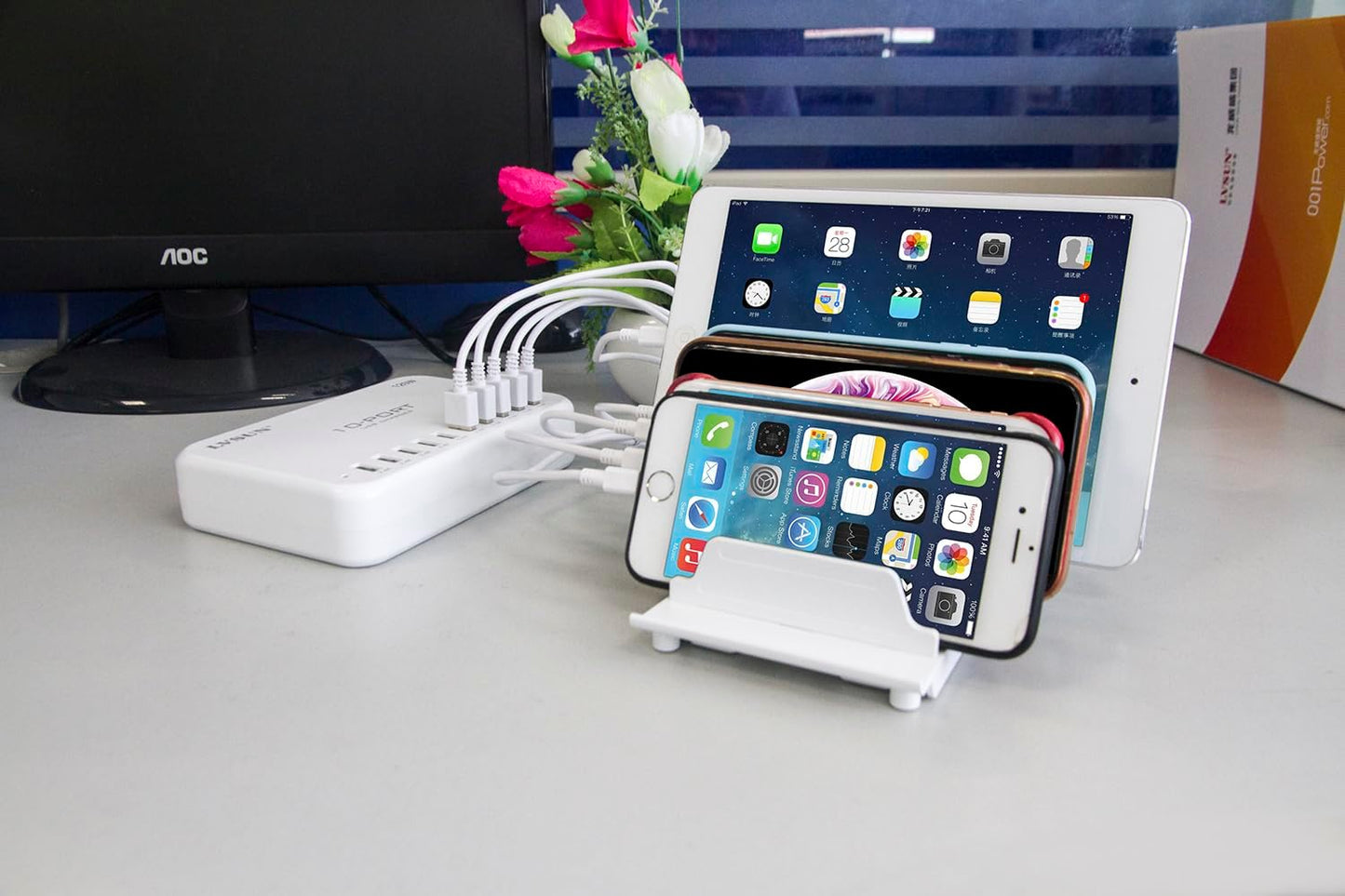Adjustable Universal Multi Device Organizer Dock Stand Holder, Tablet Cell Phone Desktop Stand for iPhone Samsung Galaxy Google Nexus Kindle (Black)- No Charging Port