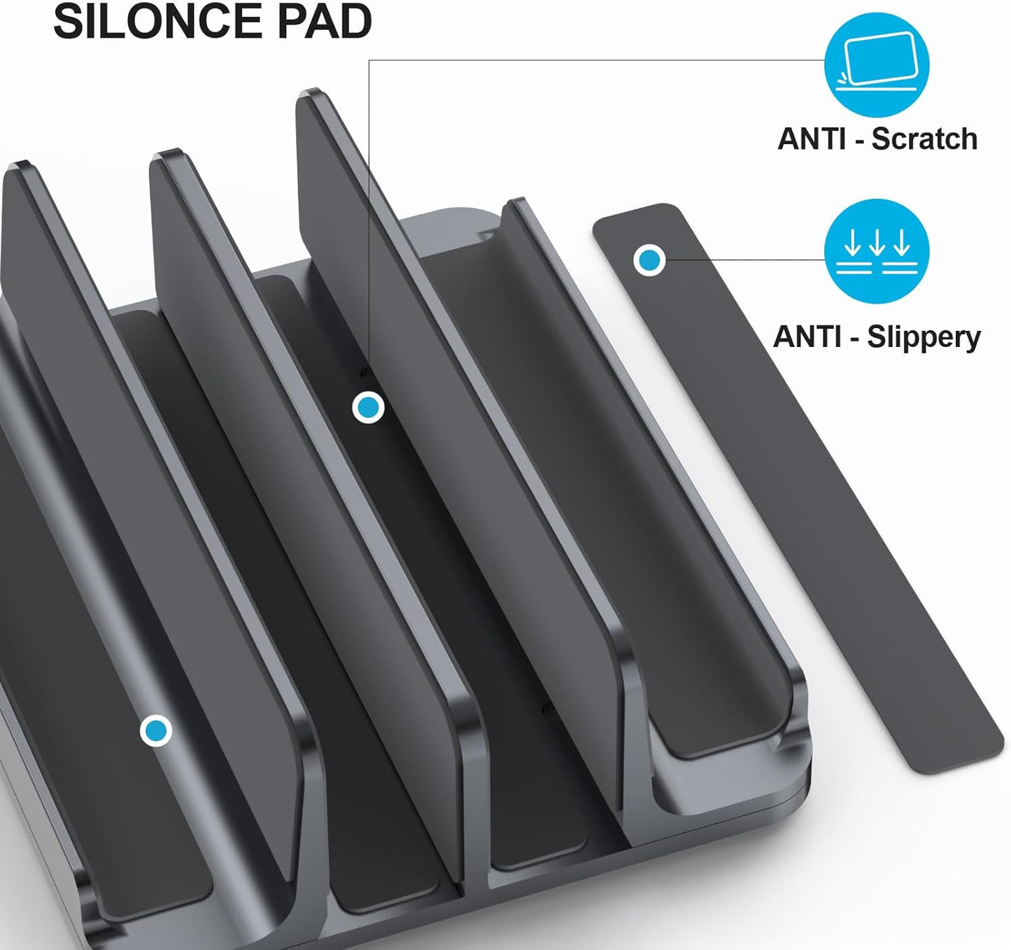 YICOSUN Aluminum Vertical Laptop Stand for Desk - Adjustable Width Dock for MacBook, Surface, Samsung, HP, Dell up to 17.3 inches - Space-Saving & Protective Design - Gray