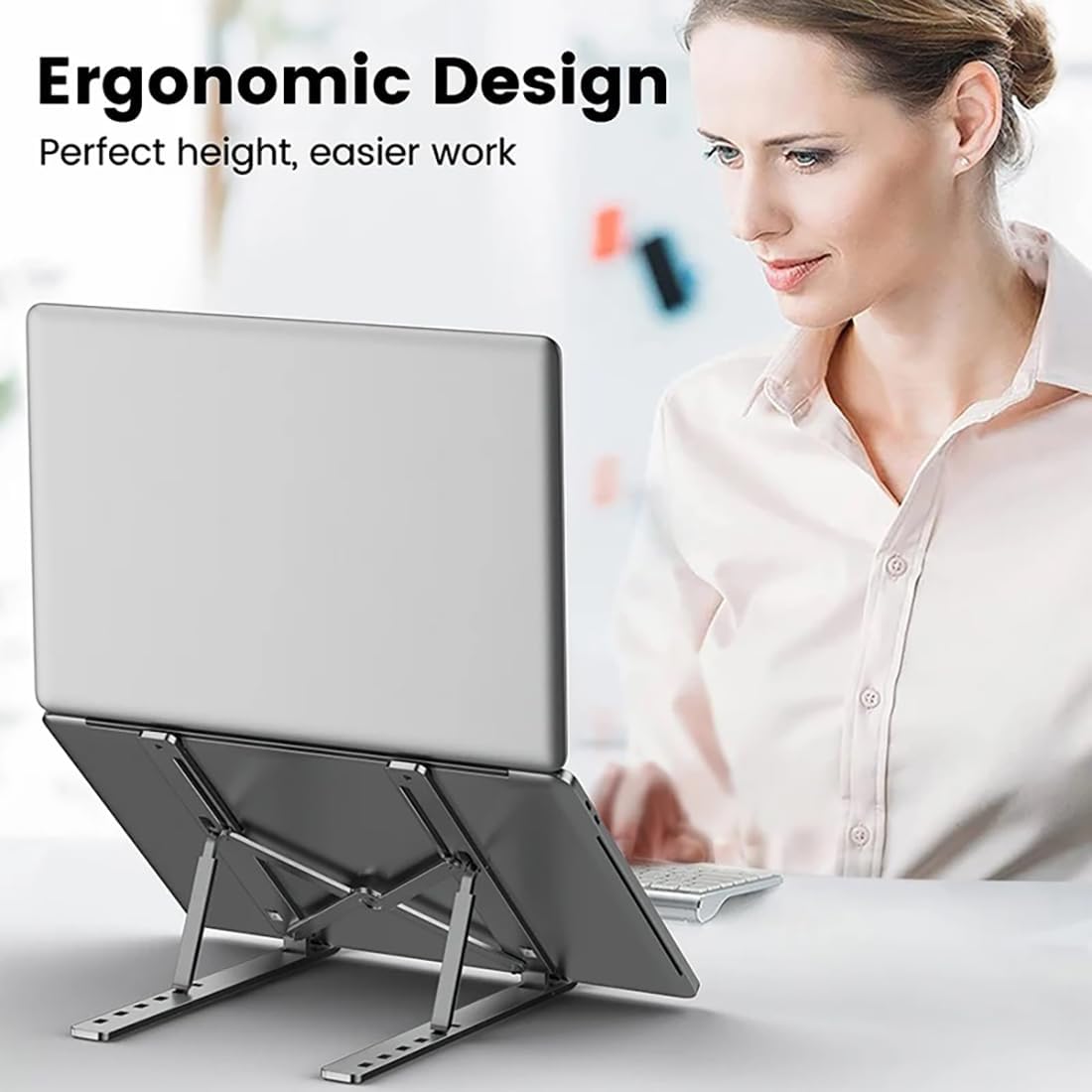 Laptop Stand, Computer Tablet Stand Laptop Holder Riser Ergonomic Aluminum Adjustable 6 Angle Foldable Portable Desktop Holder Compatible with MacBook,iPad, HP, Dell, Lenovo 10-15.6”- Silver