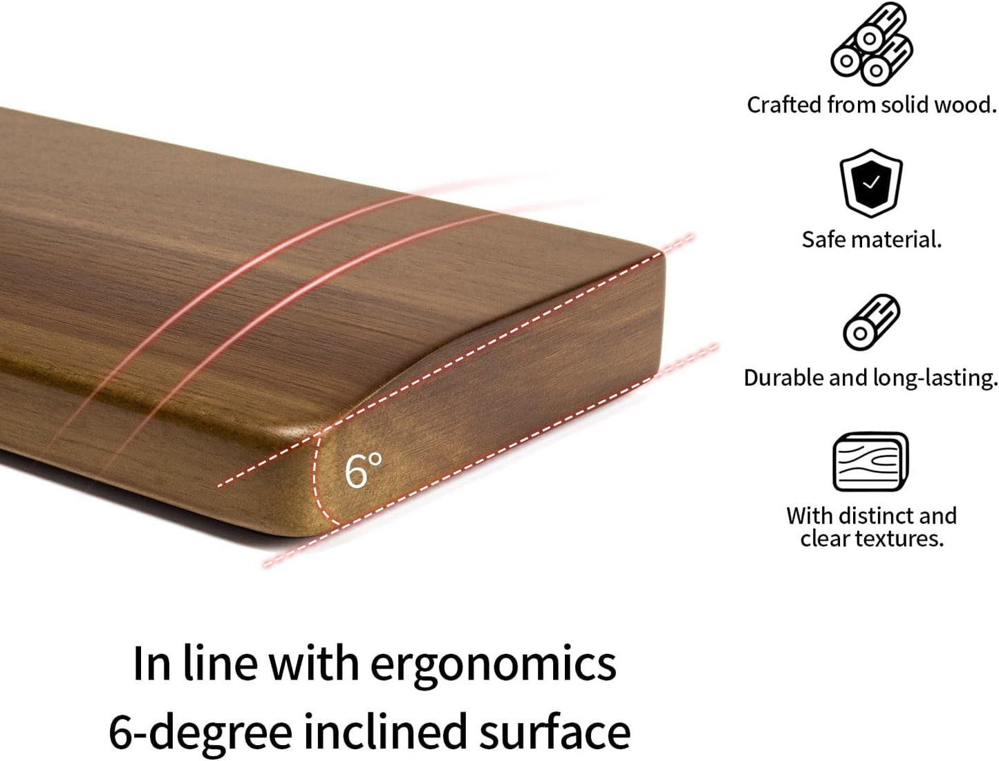Walnut Wooden Wrist Rest for Mechanical Keyboard, Ergonomic Design for Wrist Pain Relief, Smooth No Odor and Easy to Clean, Support Wrist to Coding Typing and Playing (for 104 Key)