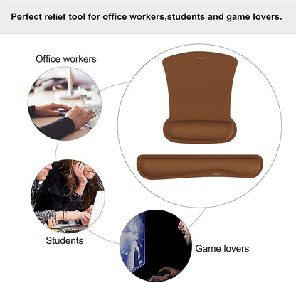 MOSISO Wrist Rest Support for Mouse Pad & Keyboard Set, Ergonomic Mousepad Non-Slip Base Home/Office Pain Relief & Easy Typing Cushion with Neoprene Cloth & Raised Memory Foam, Apricot