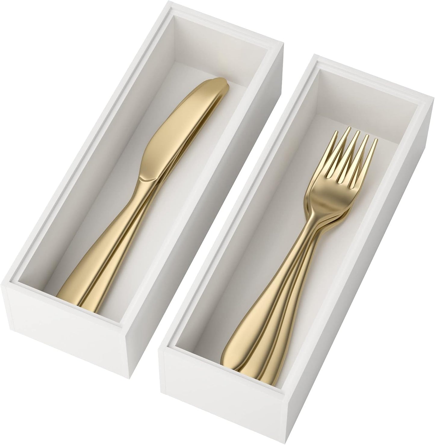 Lixple Bamboo Drawer Organizer, Cutlery Silverware Organizer for Kitchen Drawer, Stackable Utensil Organizer, 2 Pcs Flatware Organizer for Drawer, Wooden Storage Box Tray (Bamboo, 9 X 6 X 2 Inch)