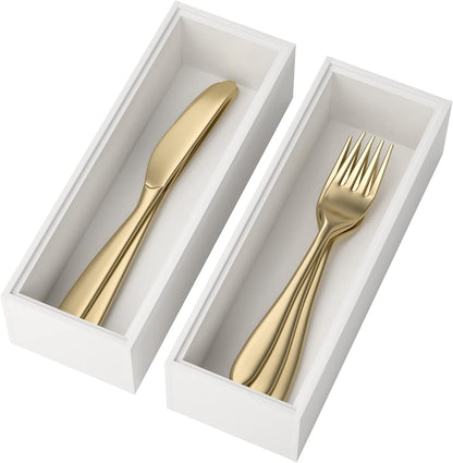 Lixple Bamboo Drawer Organizer, Cutlery Silverware Organizer for Kitchen Drawer, Stackable Utensil Organizer, 2 Pcs Flatware Organizer for Drawer, Wooden Storage Box Tray (Bamboo, 9 X 6 X 2 Inch)