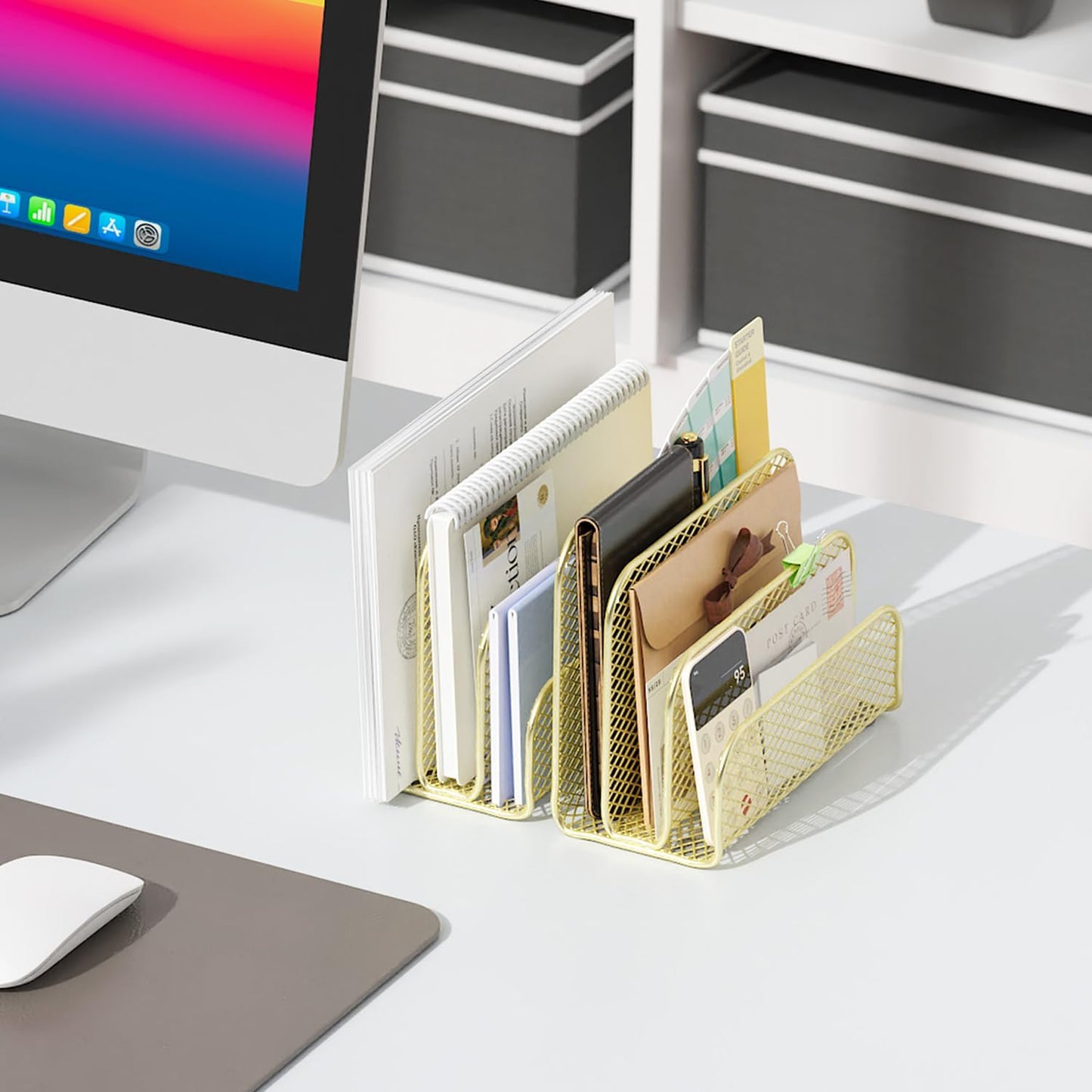 gianotter Mail Organizer Countertop, Metal File Holder with 3-Slot, Rose Gold Desk Accessories & Workspace Organizers (Rose Gold)