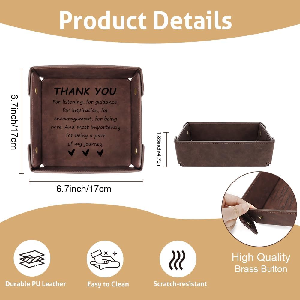 Aelciyue Thank You Gifts for Men - Valentines Day Gifts for Coworkers Boss Employee Teacher Appreciation Gift for Boss Inspirational Retirement Farewell Gift Leather Organizer Valet Catchall Desk Tray
