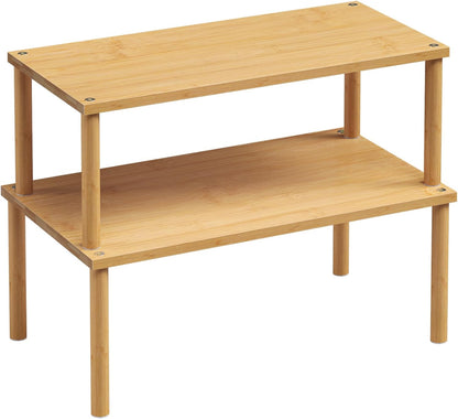 VERTORGAN Cabinet Organizer Shelf(Set of 2),Kitchen Counter Shelves,Bamboo Stackable Expandable Spice Rack Countertop(Medium)