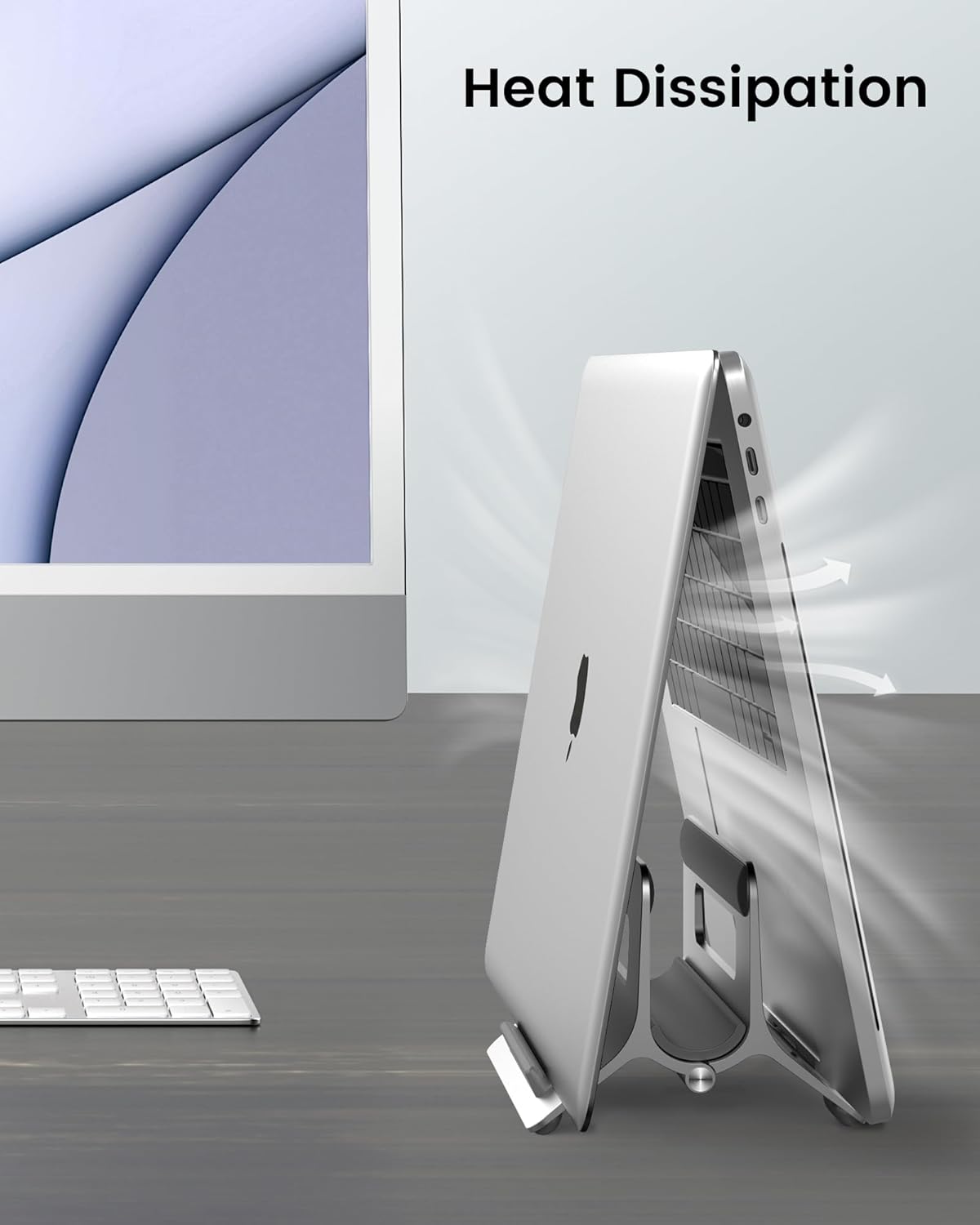 SODI Vertical Laptop Stand for Desk, Gravity Auto Lock MacBook Stand, Aluminum Laptop Holder Vertical Compatible with MacBook Pro, Air, Tablet, Space-Saving Organize Work & Home Office, Gray