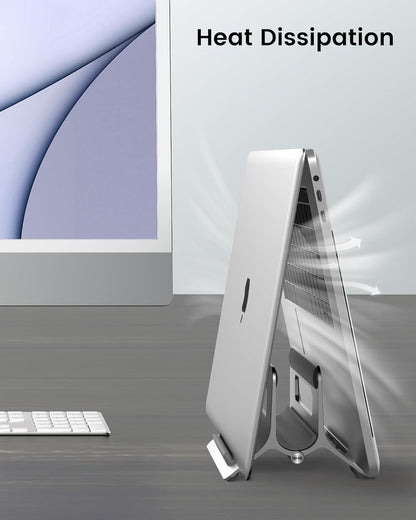 SODI Vertical Laptop Stand for Desk, Gravity Auto Lock MacBook Stand, Aluminum Laptop Holder Vertical Compatible with MacBook Pro, Air, Tablet, Space-Saving Organize Work & Home Office, Gray