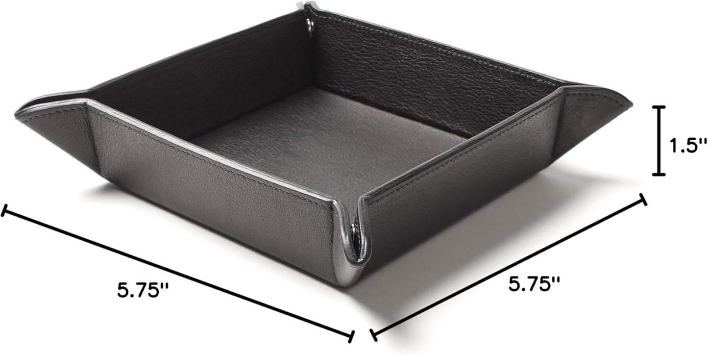 Leatherology Black Onyx Rectangle Valet Tray – Travel-Friendly Catchall Organizer with Snap Corners, Stitched Edge Detail & Gift Box – Desk Tray for Keys, Wallet, Watch & Accessories