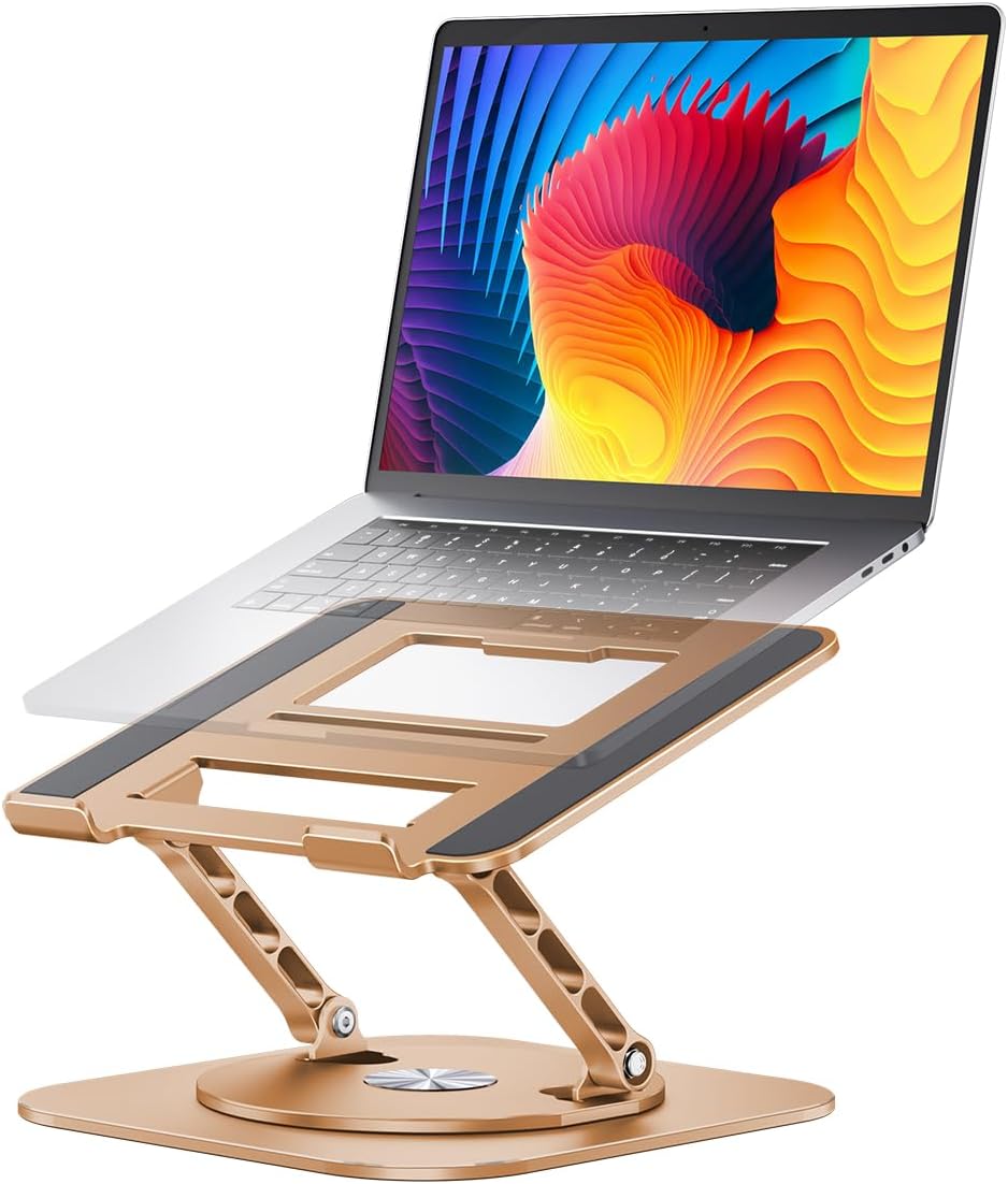 AOEVI Adjustable Computer Stand with 360 Rotating Base, Ergonimic Foldable Laptop Riser for Desk Compatible with MacBook Pro/Air Notebook up to 16 Inches, Silver