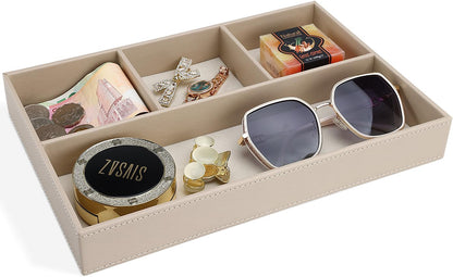 GORESE 2 Pieces Faux Leather Valet Tray for Men, Stackable Jewelry Organizer for Drawers, Nightstand Caddy Tray for Key, Wallet, Sunglass, Watch, Coin, Phone, Bedside Desk-top Storage Black