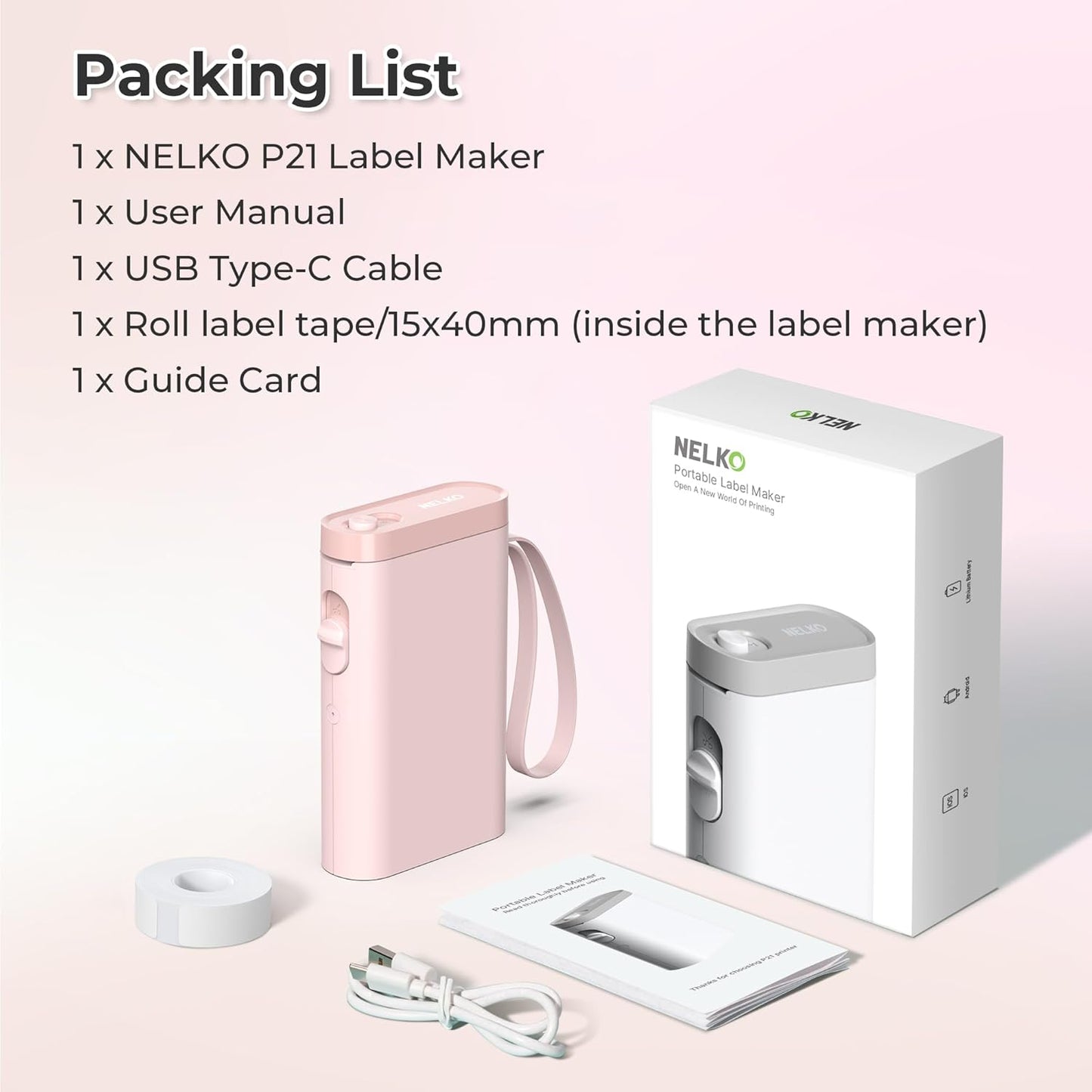 Nelko Label Maker Machine with Tape, P21 Bluetooth Label Printer, Wireless Mini Label Makers with Multiple Templates for School Office Home, White