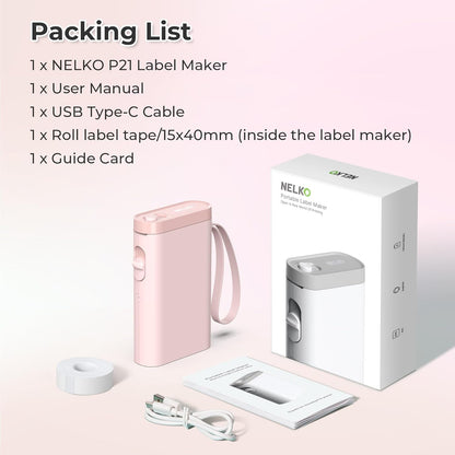 Nelko Label Maker Machine with Tape, P21 Bluetooth Label Printer, Wireless Mini Label Makers with Multiple Templates for School Office Home, White