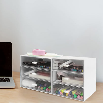Desk Organizer with Drawer, Desk Storage Box, Plastic Office Stationery Supplies Organizers, Desktop Organizer for Office School Home (4 drawer, Black)