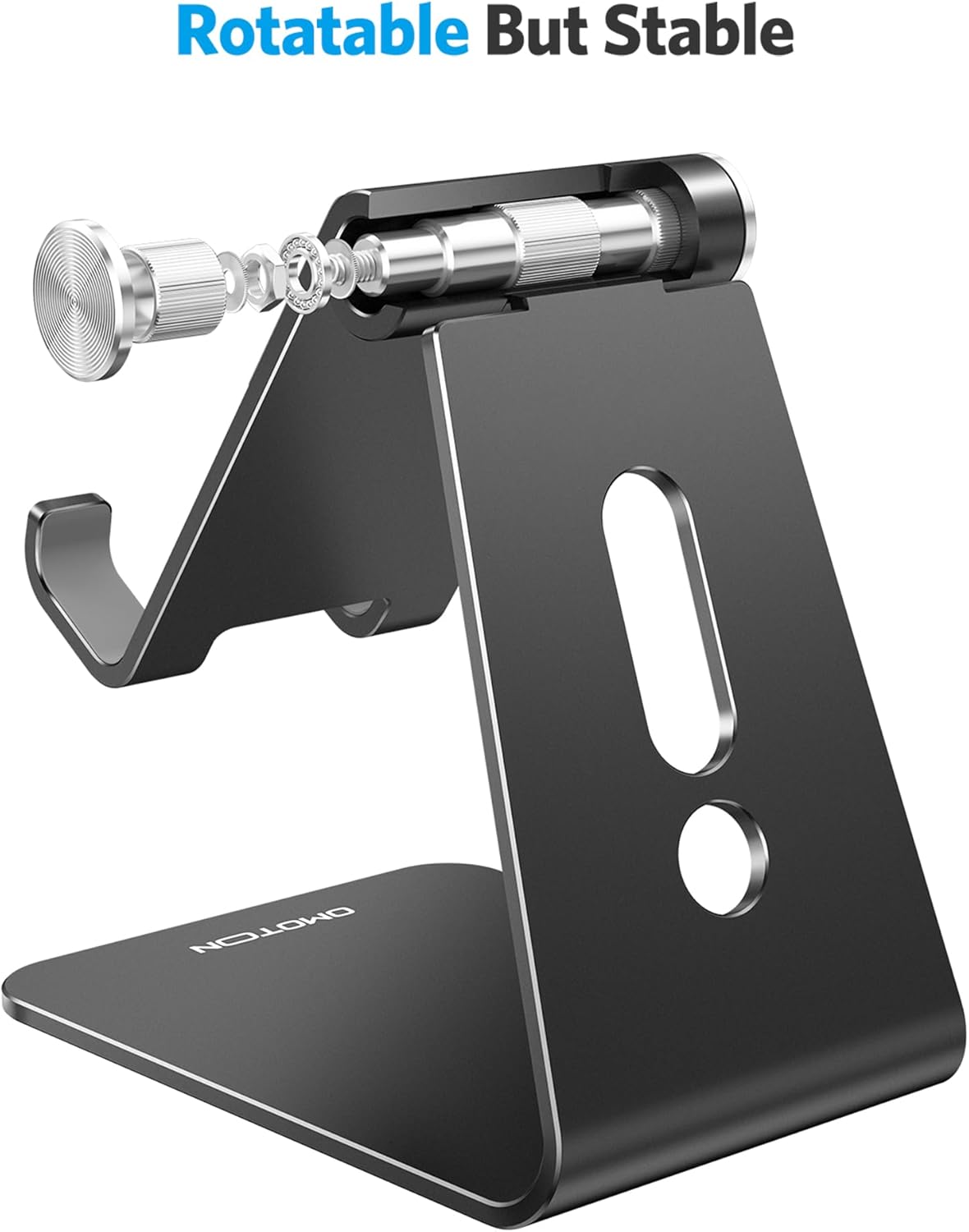 Adjustable Cell Phone Stand, OMOTON Aluminum Desktop Cellphone Stand with Anti-Slip Base and Convenient Charging Port, Fits All Smart Phones, Silver