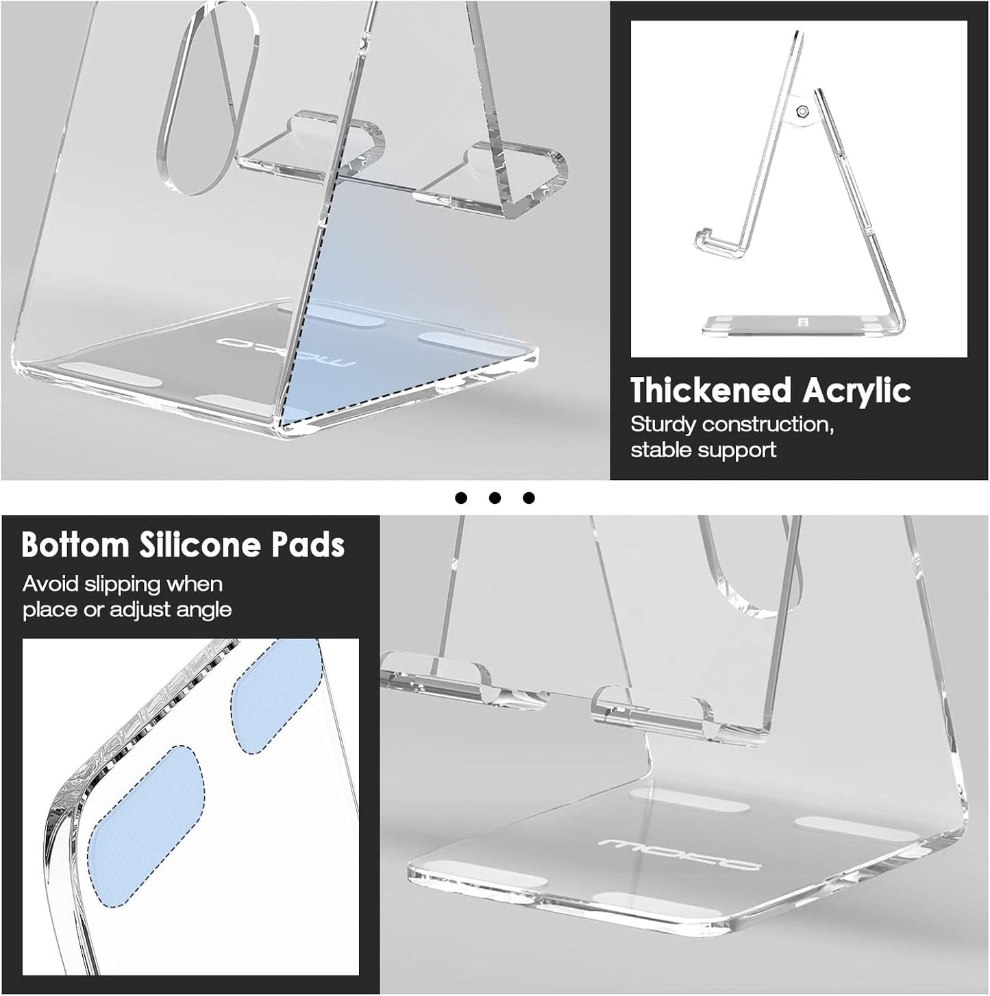 MoKo Acrylic Tablet Stand, Adjustable Angle Phone Stand for Desk, Fit with iPhone 17/17 Air/17 Pro/17 Pro Max, iPhone 16/Pro/Pro Max/Plus, iPhone 15/Pro/Pro Max/Plus, iPhone 14/Pro/Pro Max/Plus, Clear