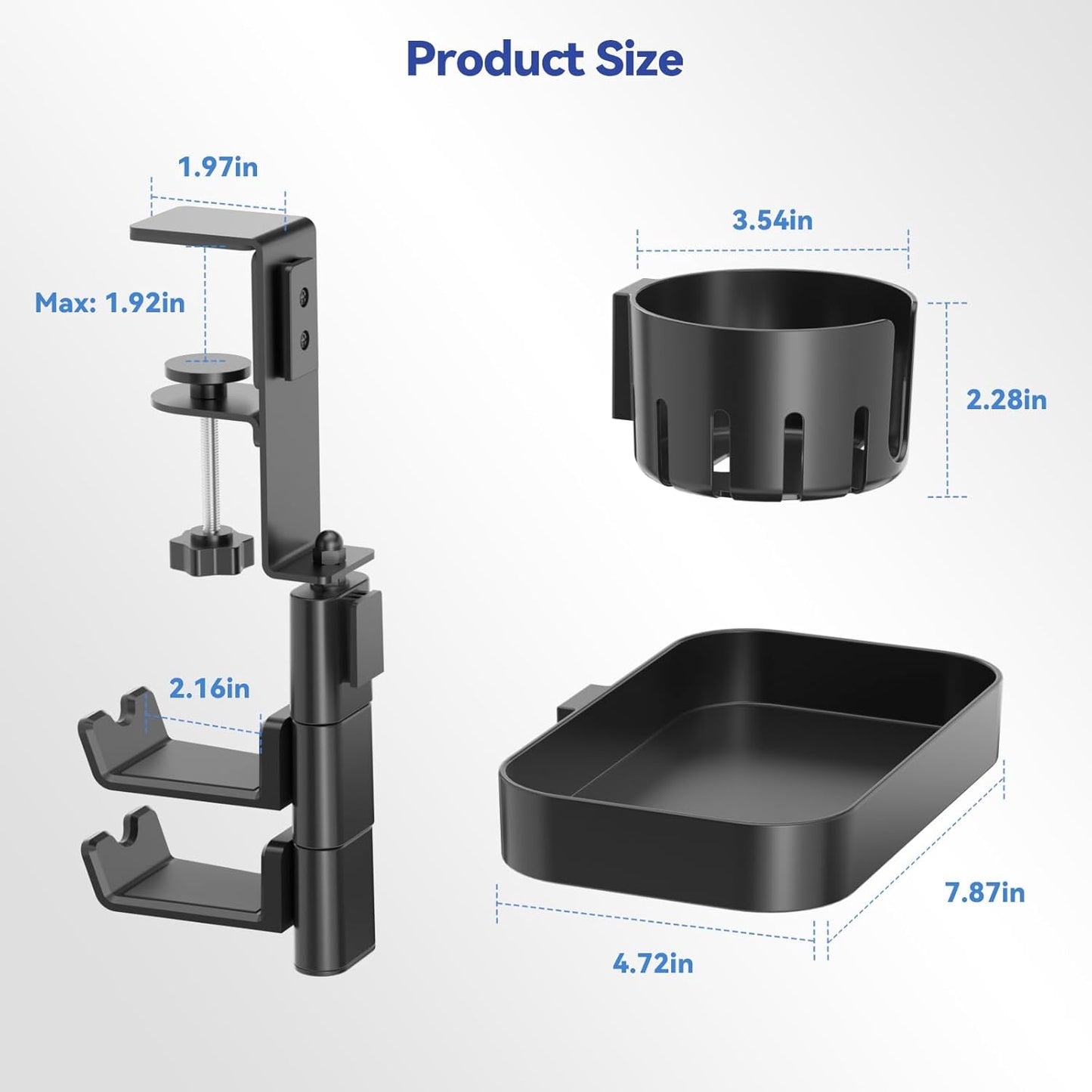 KDD Desk Cup Holder with 2 Headphone Hook - Rotating Pencil Holder & Detachable Drawer Tray - Clamp on Under Desk Headphone Holder Hidden Storage for Office School Home Accessories
