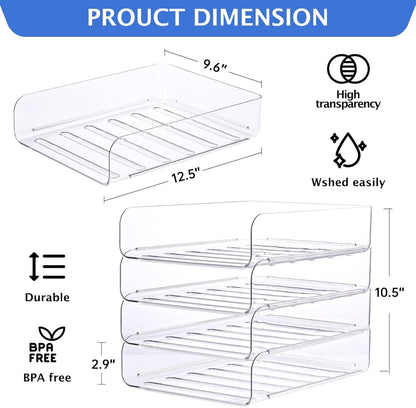 LALOBLUE Stackable Letter Tray Desk Organizer, Set of 4 Clear PET Paper & File Organizers, Document Storage for Office Supplies