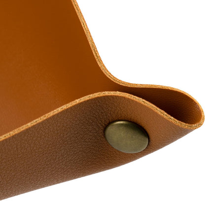 IFAMIO Decorative Foldable Valet Tray Artificial Leather Catchall Holder Small Desk Table Organizer Tray for Jewelry, Keys, Watches, Coins (Orange)