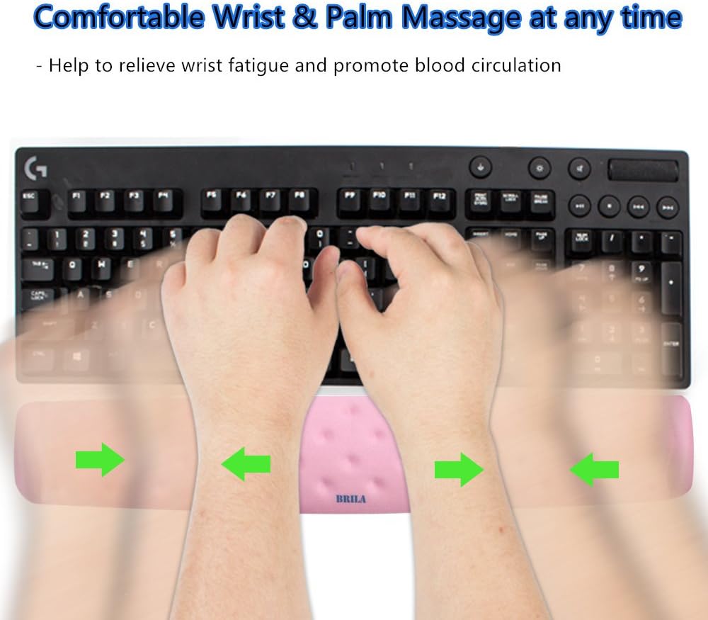 BRILA Keyboard Wrist Rest Support Cushion Pad for Computer, Laptop, Office Work, PC Gaming - Memory Foam Gel with Massage Holes Design - Non-Slip Easy Typing Wrist Pain Relief (Black Keyboard Pad)