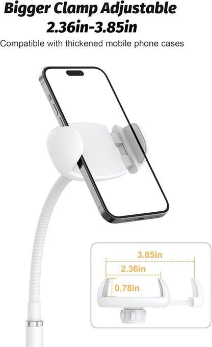 Cell Phone Stand, Adjustable Height & Angle Gooseneck Stand for Desk Flexible Arm Universal Holder, Aluminum Alloy Desktop Recording Compatible with 3.5"-7" Device (Black)